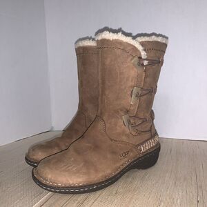 UGG Kona Womens Size 6 Brown Outdoor Leather Shearling Lined Toggle Winter Boots